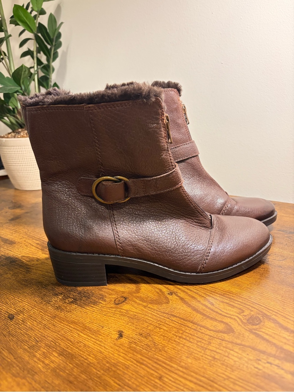 Naturalizer N5 Comfort Madera Leather Booties with Faux Fur - Brown - 7W